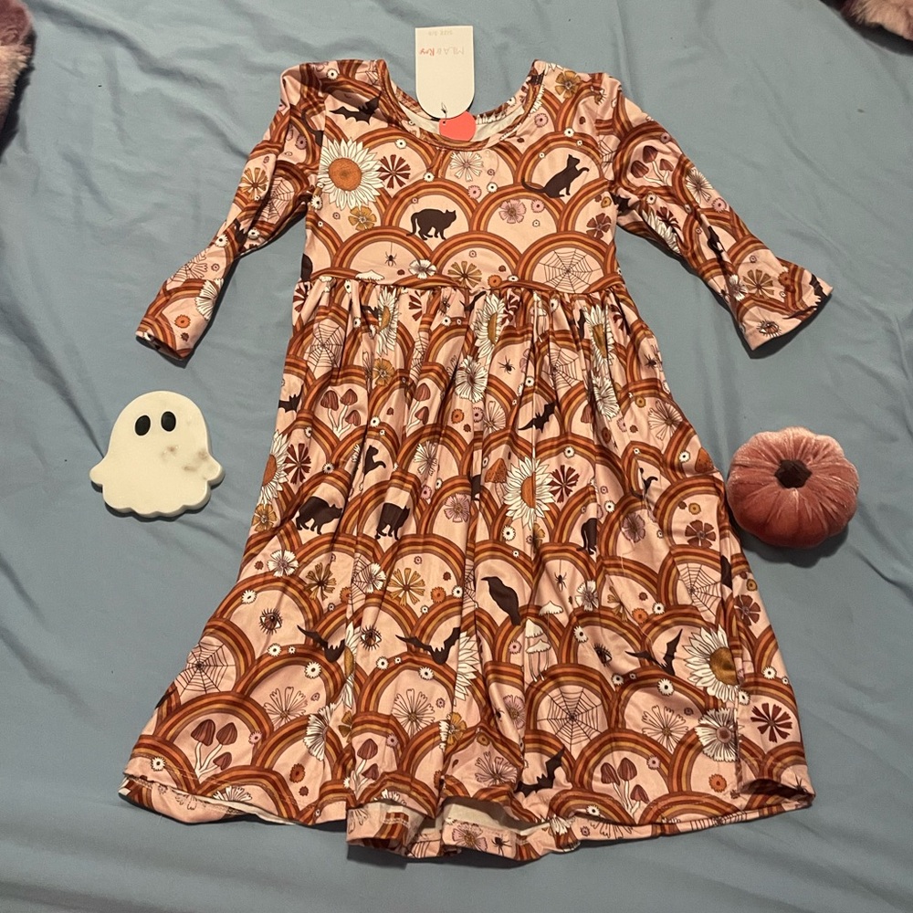 🎃 🐈‍⬛ Mila & Rose Hocus Pocus 3/4 Sleeve Twirl Dress Girls Sz 5-6 Halloween NWT